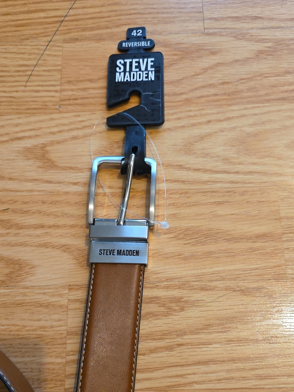 Steve Madden Tan/Black Leather Reversible Belt with Silver Buckle
